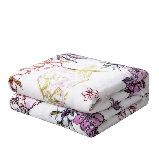 DaDa Bedding Floral Blossoms Spring Cottage Birds Soft Fleece Throw Blanket (XY1010) - Silverts 2