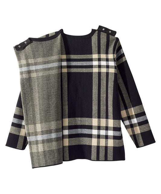 Women's Open Back Plaid Crew Neck Sweater - Silverts 2