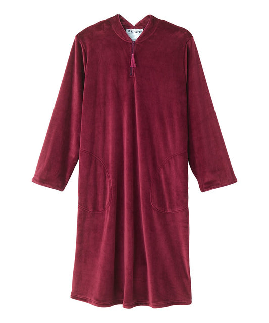 Women's Open Back Plush Nightgown with Zip Front - Silverts 2