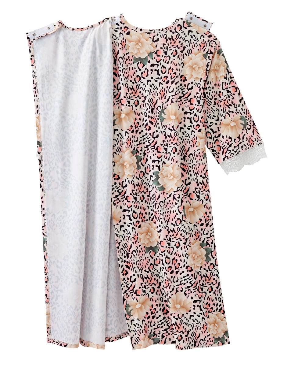 Women's Open Back V-Neck Lace Trim Nightgown - Silverts 29