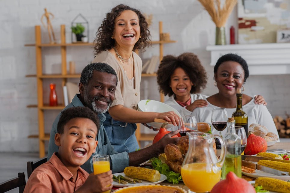 happy family portrait in dining room
