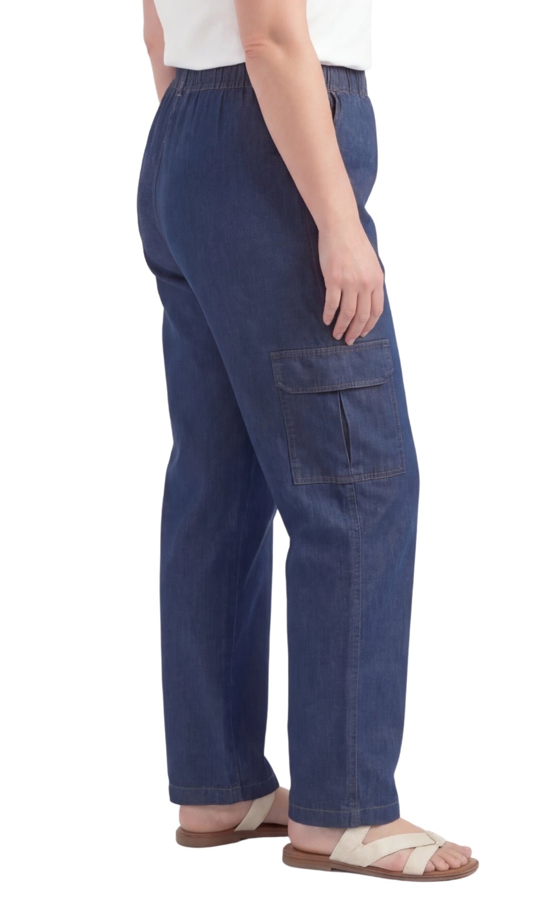 Women's Lightweight Elastic Stretch Waist Casual Denim Pull-on Cargo Pants - Silverts 12