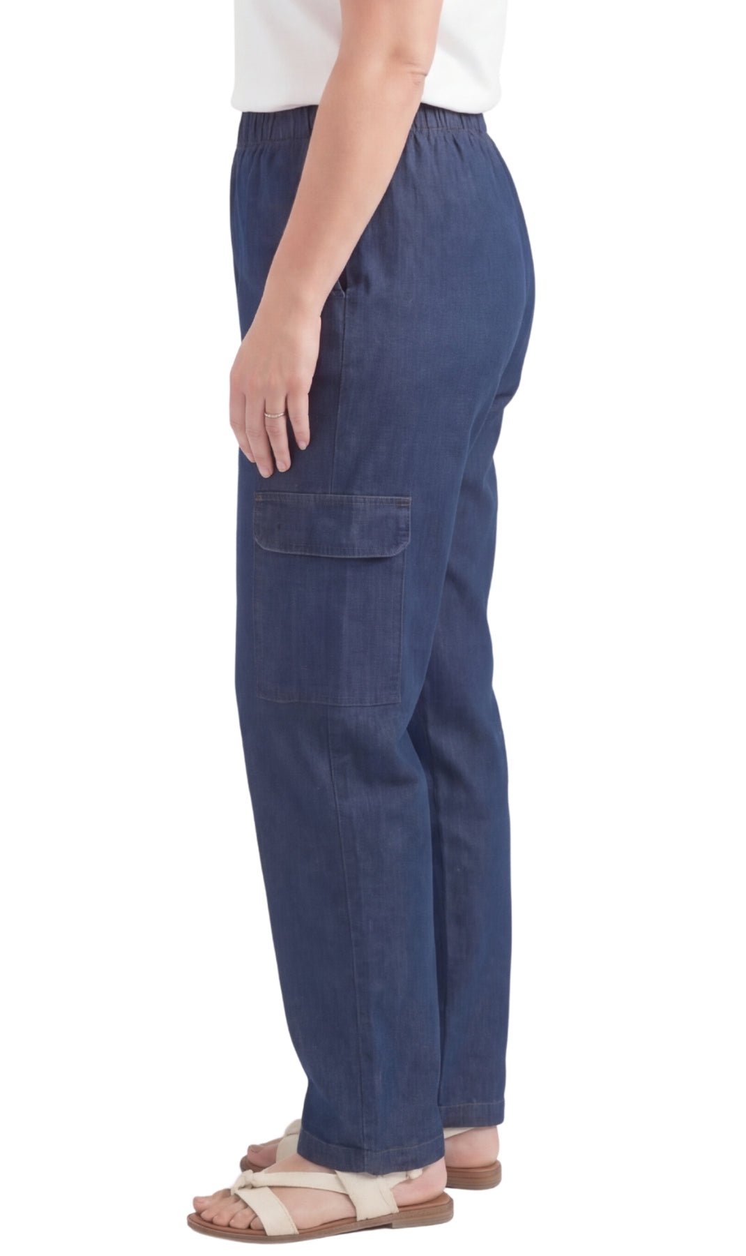 Women's Lightweight Elastic Stretch Waist Casual Denim Pull-on Cargo Pants - Silverts 11