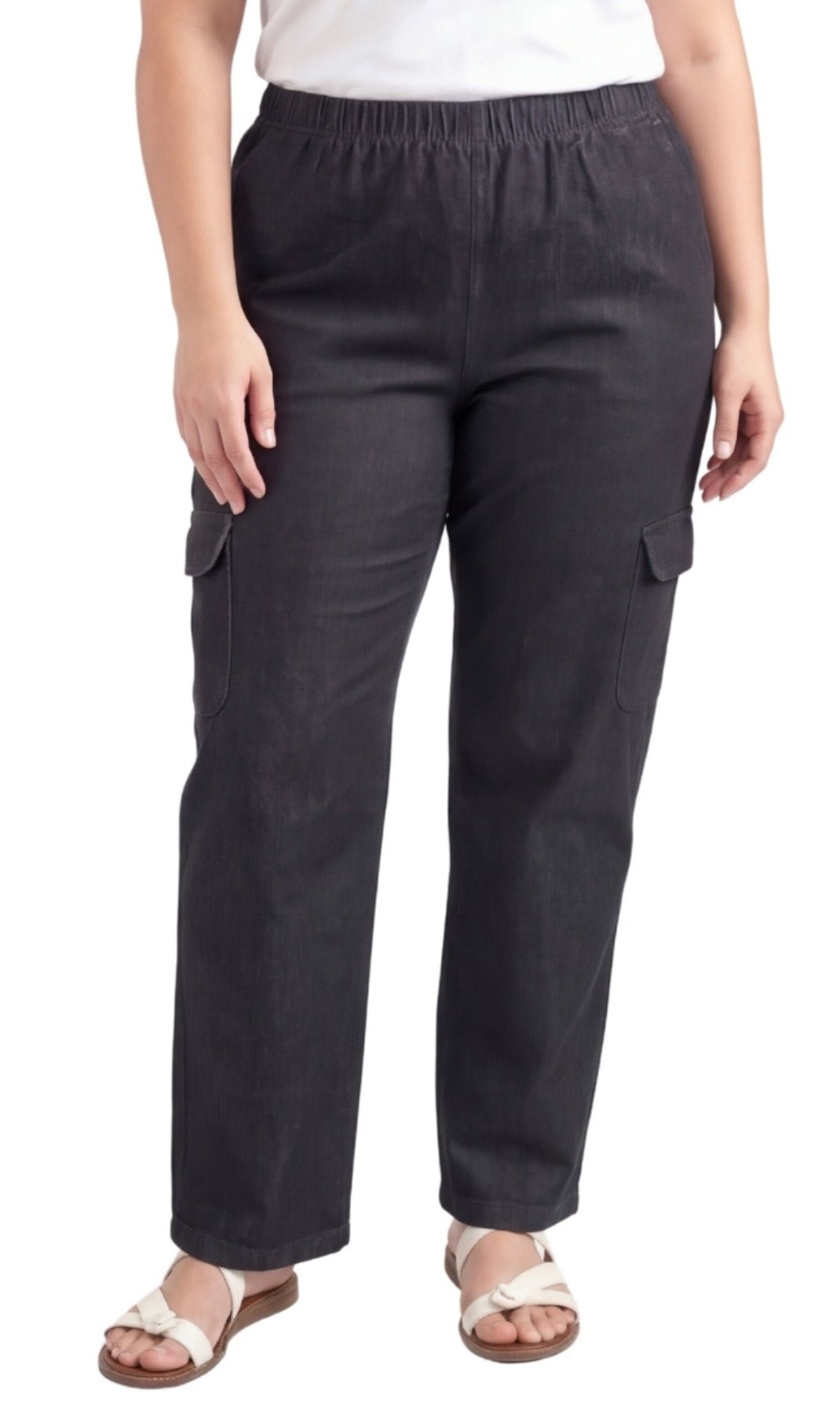 Women's Lightweight Elastic Stretch Waist Casual Denim Pull-on Cargo Pants - Silverts 1