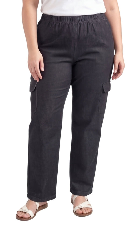 Women's Lightweight Elastic Stretch Waist Casual Denim Pull-on Cargo Pants - Silverts 1