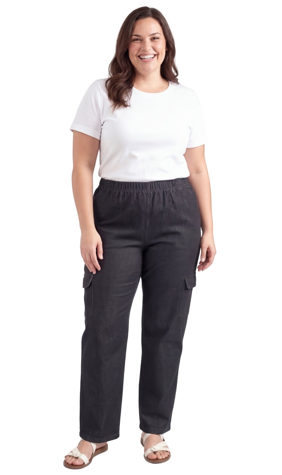 Women's Lightweight Elastic Stretch Waist Casual Denim Pull-on Cargo Pants - Silverts 4