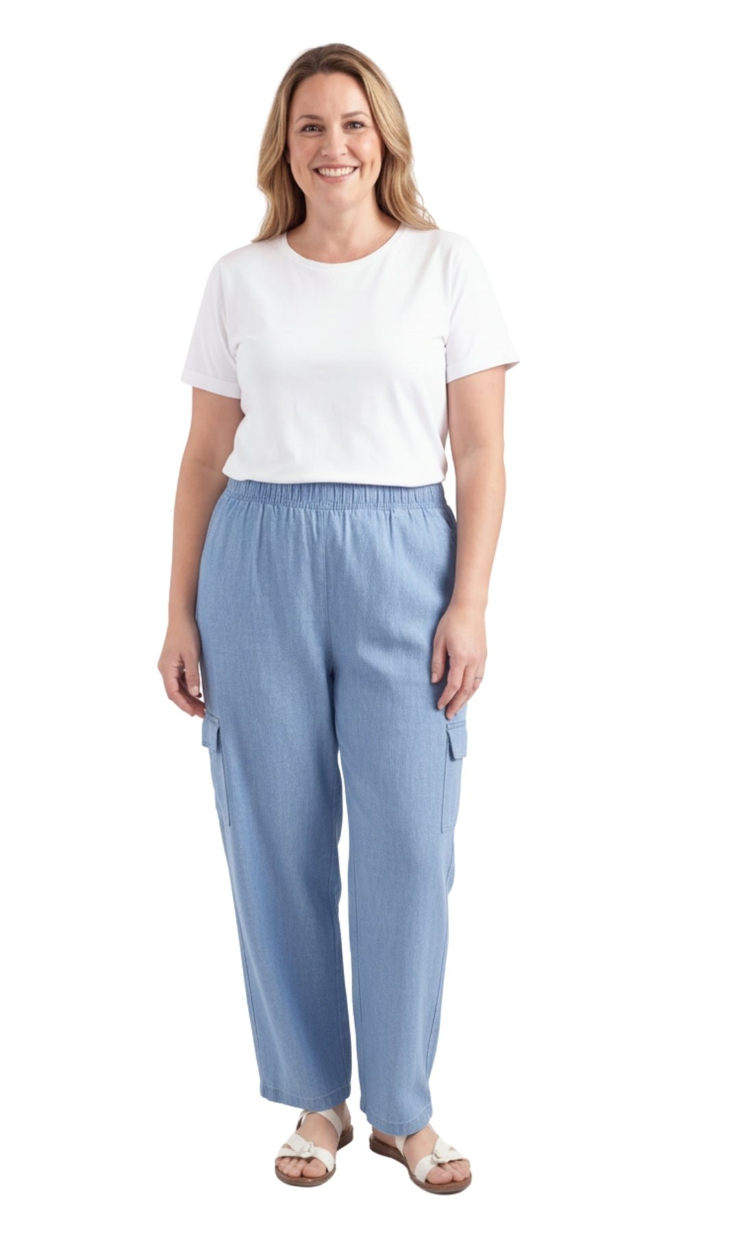 Women's Lightweight Elastic Stretch Waist Casual Denim Pull-on Cargo Pants - Silverts 8