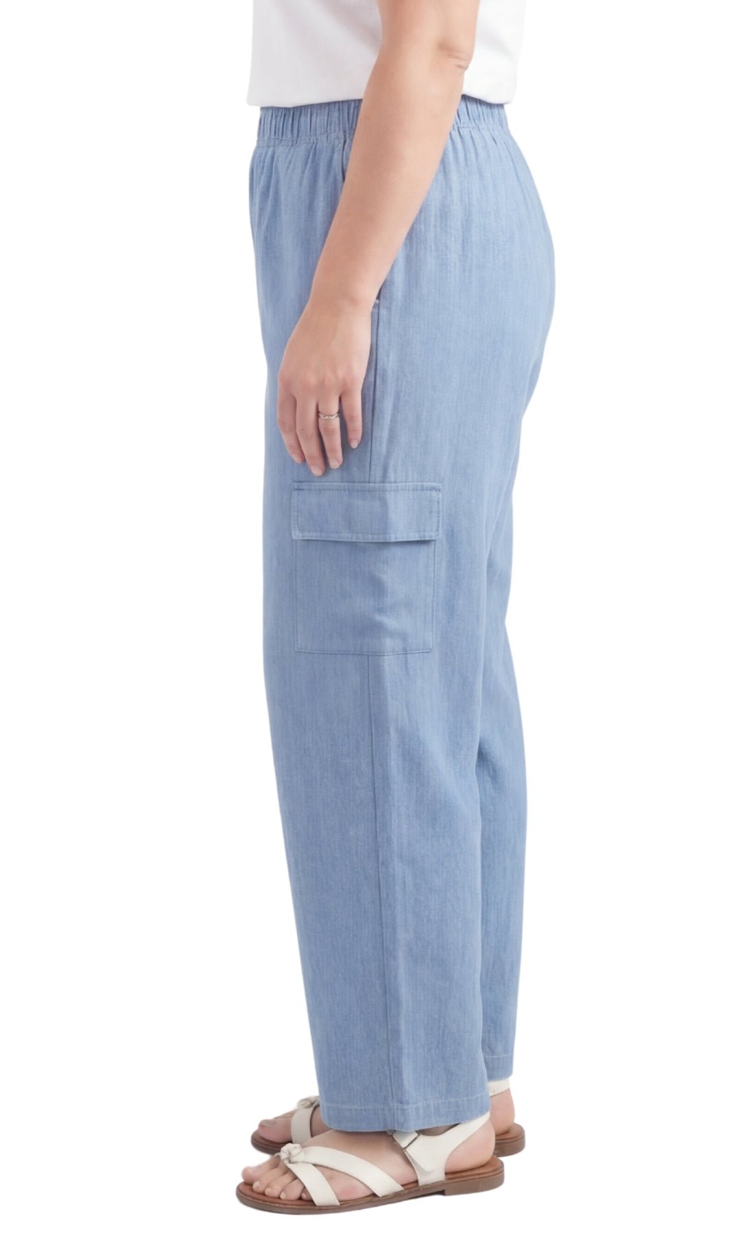 Women's Lightweight Elastic Stretch Waist Casual Denim Pull-on Cargo Pants - Silverts 7