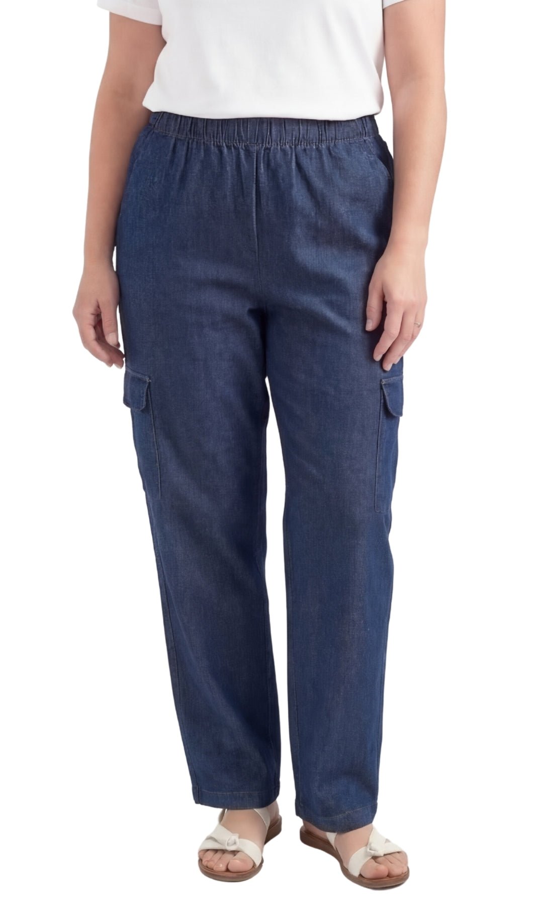 Women's Lightweight Elastic Stretch Waist Casual Denim Pull-on Cargo Pants - Silverts 9