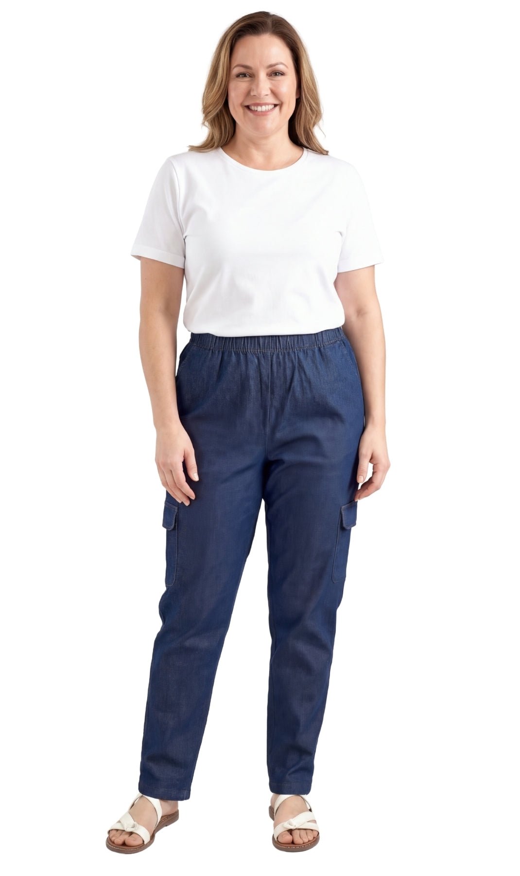 Women's Lightweight Elastic Stretch Waist Casual Denim Pull-on Cargo Pants - Silverts 13