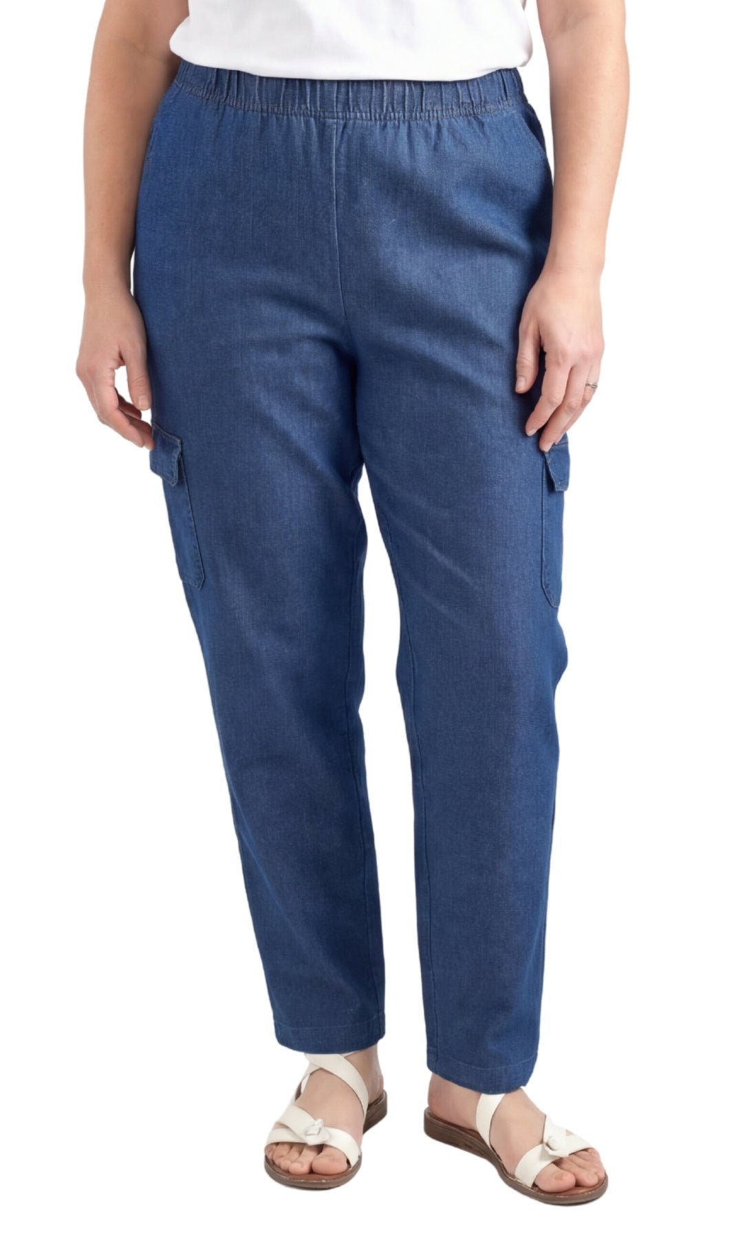 Women's Lightweight Elastic Stretch Waist Casual Denim Pull-on Cargo Pants - Silverts 14