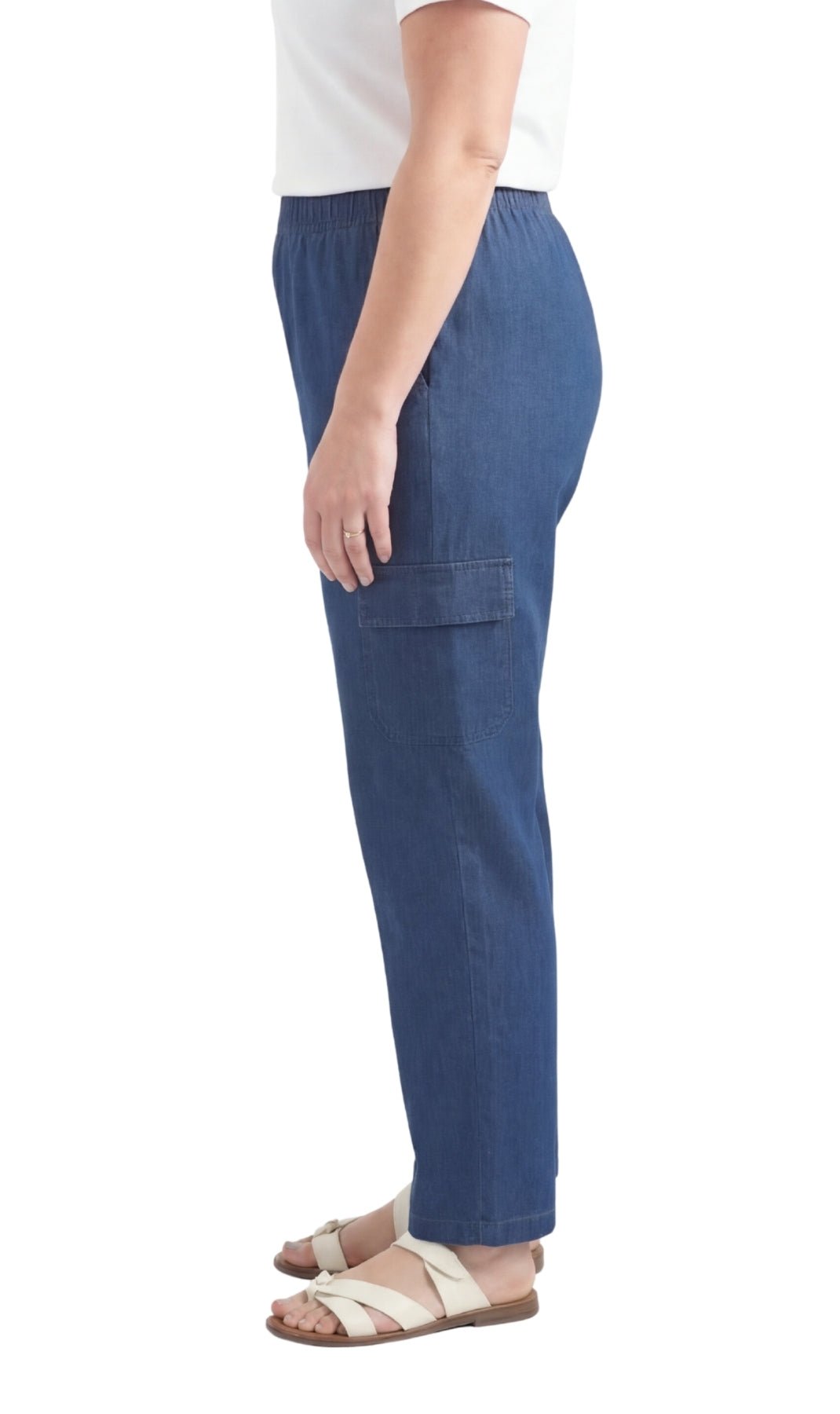 Women's Lightweight Elastic Stretch Waist Casual Denim Pull-on Cargo Pants - Silverts 15
