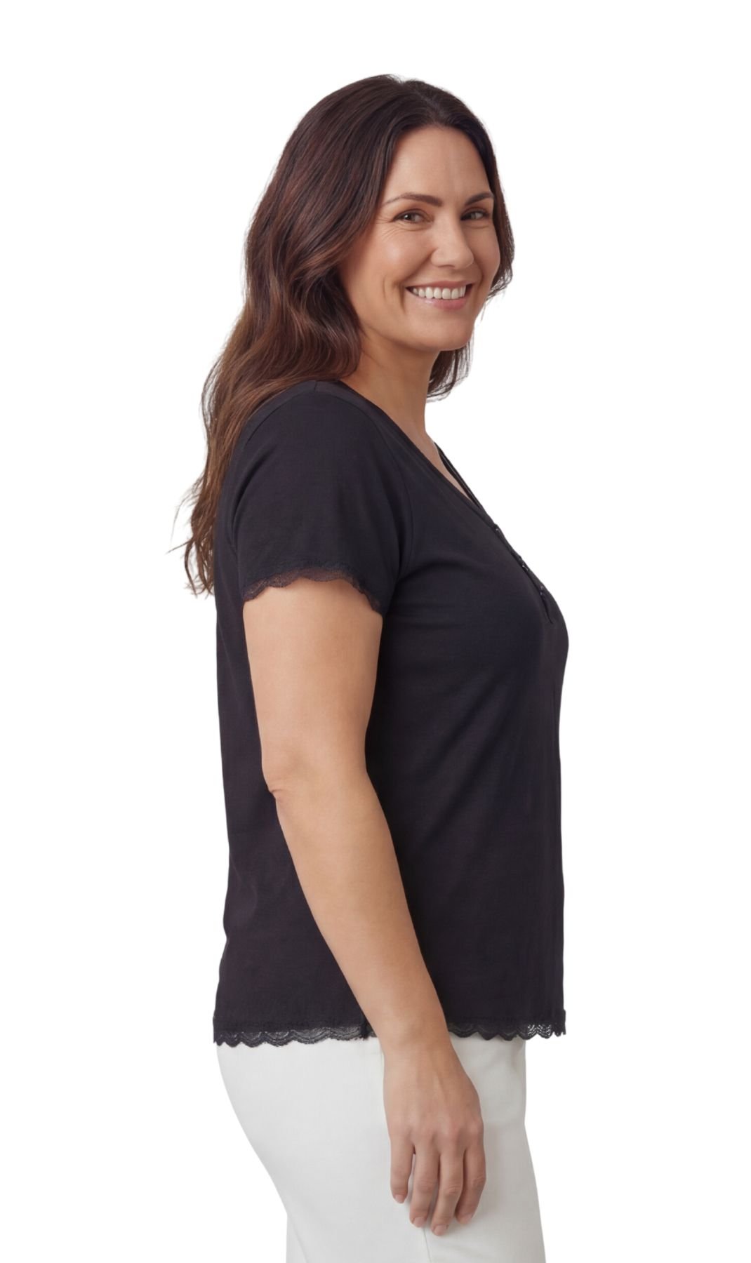 Women's V-neck Short Sleeve Tshirt with A Three Button Placket - Silverts 3