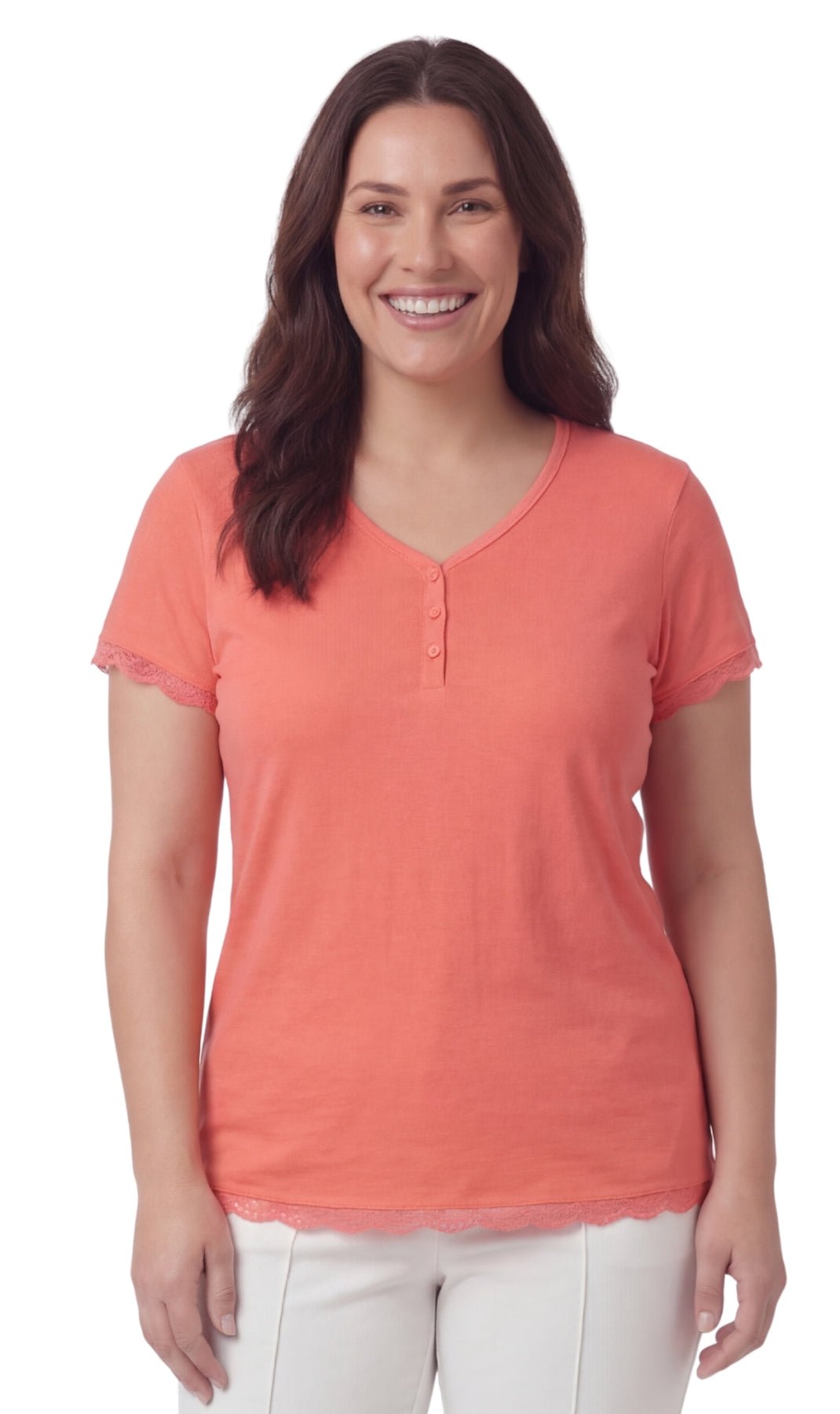 Women's V-neck Short Sleeve Tshirt with A Three Button Placket - Silverts 9