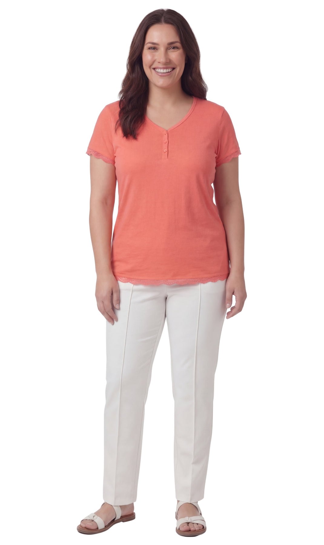 Women's V-neck Short Sleeve Tshirt with A Three Button Placket - Silverts 12
