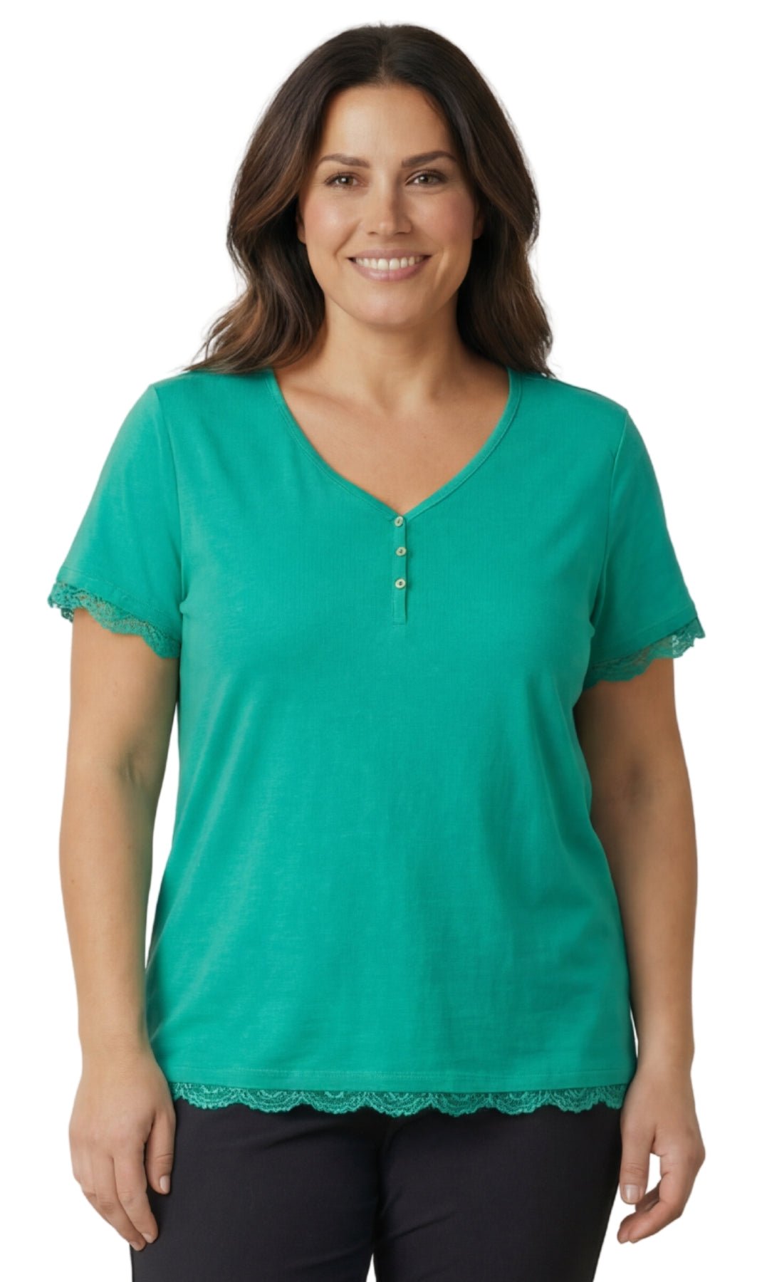 Women's V-neck Short Sleeve Tshirt with A Three Button Placket - Silverts 17
