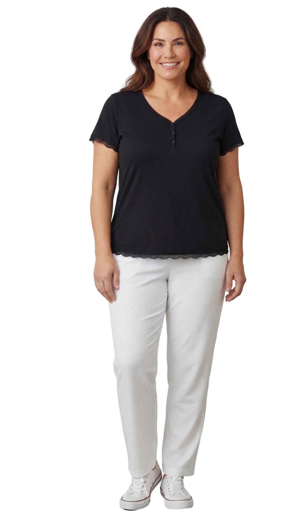 Women's V-neck Short Sleeve Tshirt with A Three Button Placket - Silverts 4