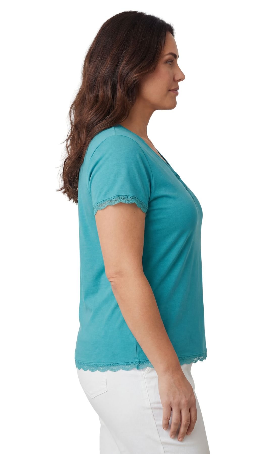 Women's V-neck Short Sleeve Tshirt with A Three Button Placket - Silverts 7