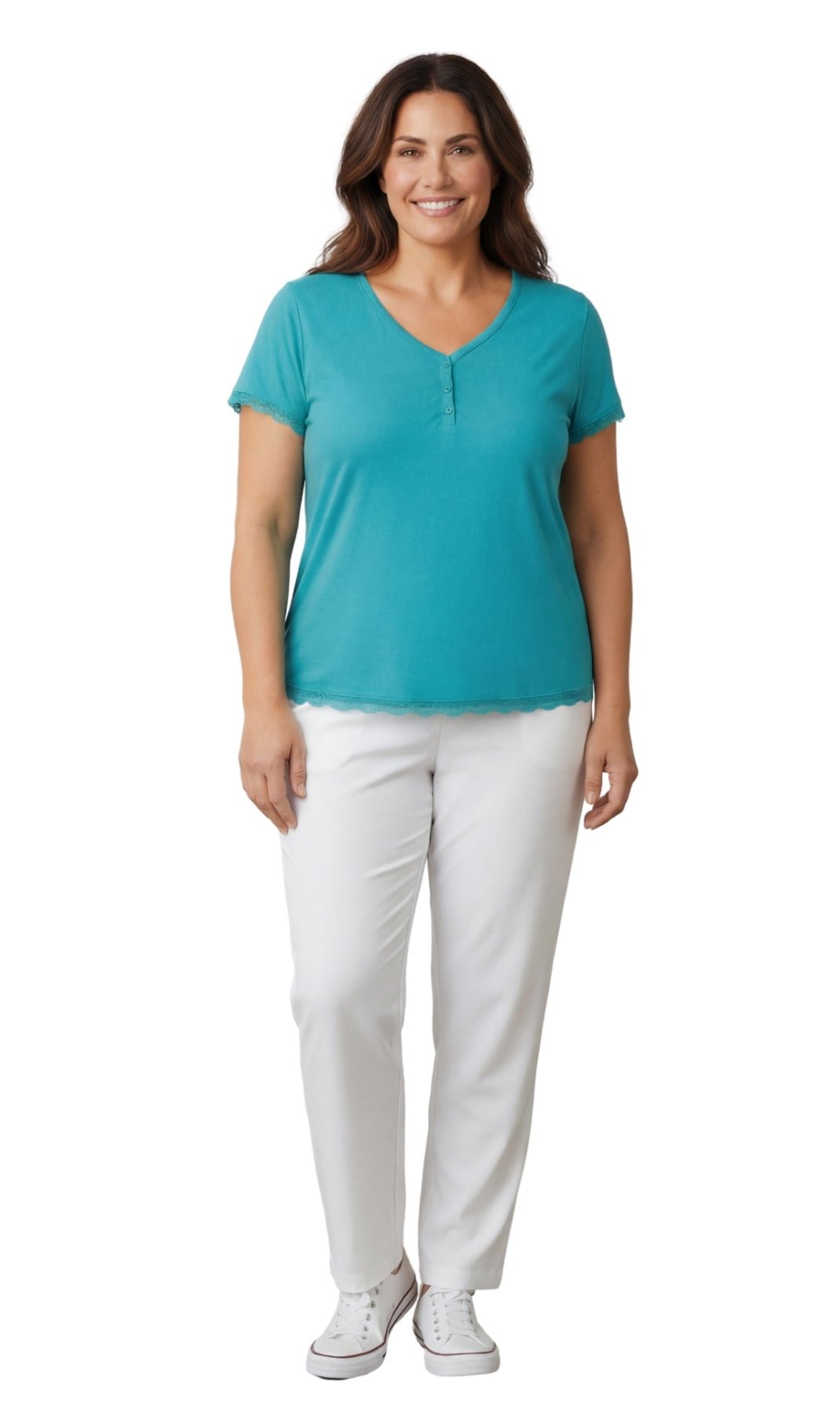 Women's V-neck Short Sleeve Tshirt with A Three Button Placket - Silverts 8