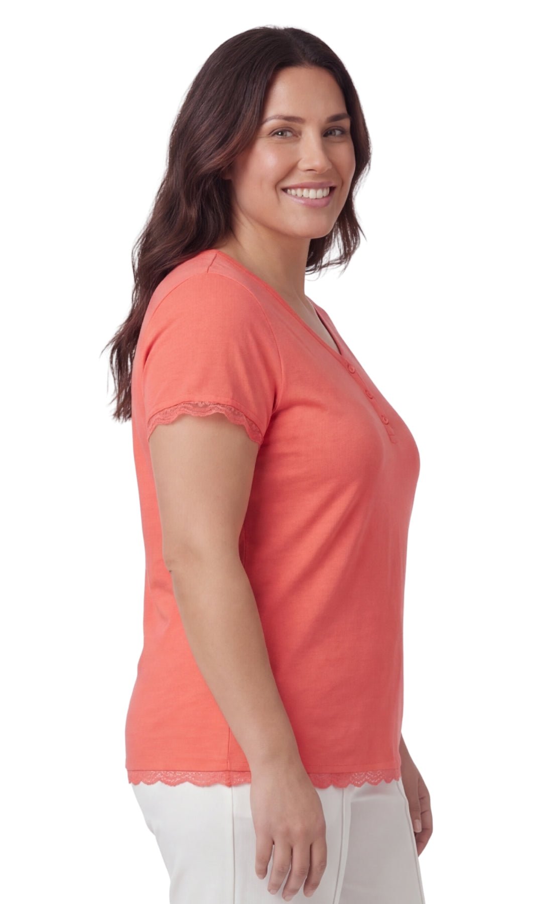 Women's V-neck Short Sleeve Tshirt with A Three Button Placket - Silverts 11
