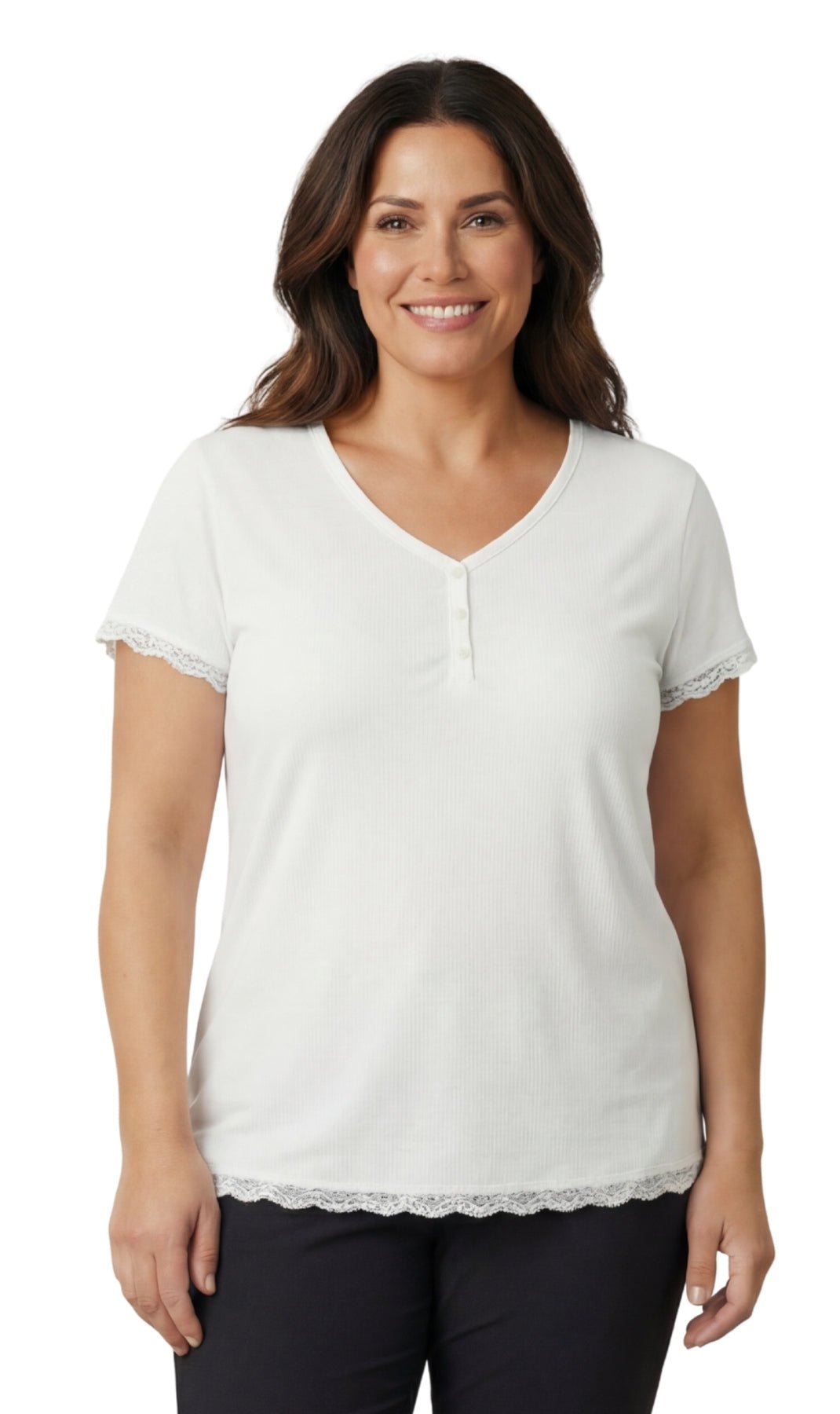 Women's V-neck Short Sleeve Tshirt with A Three Button Placket - Silverts 13