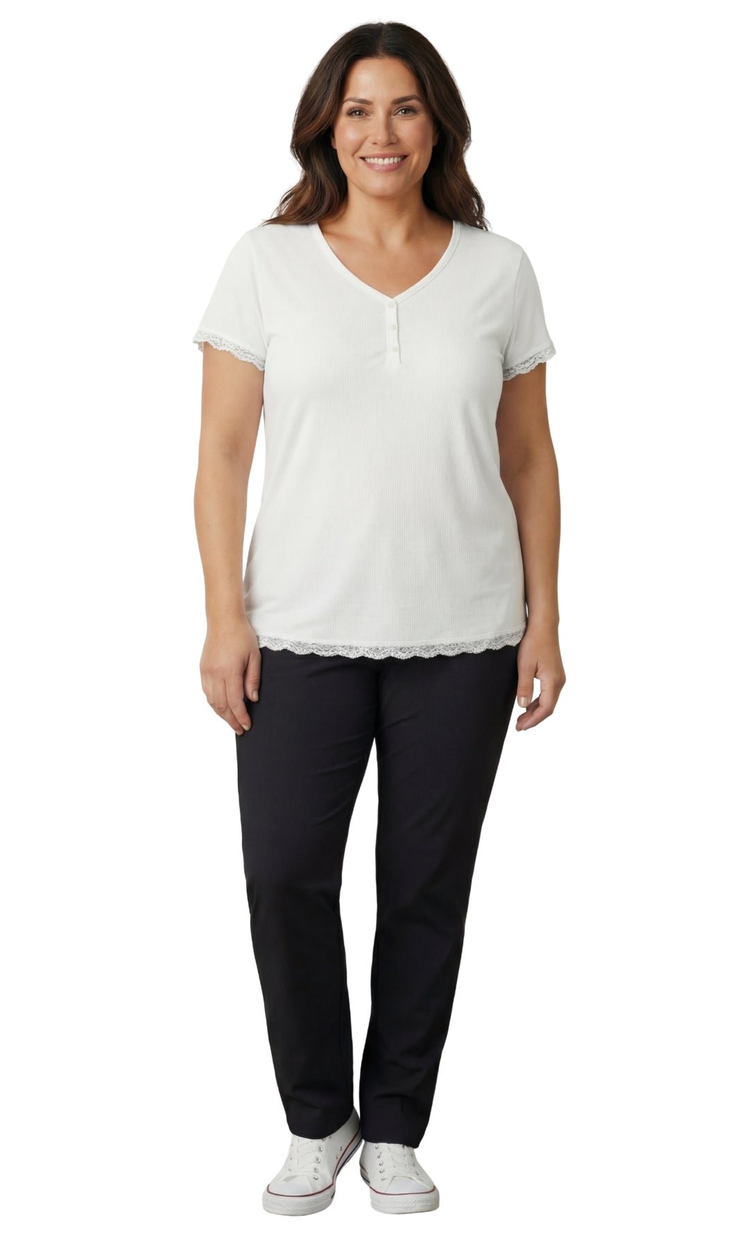 Women's V-neck Short Sleeve Tshirt with A Three Button Placket - Silverts 16