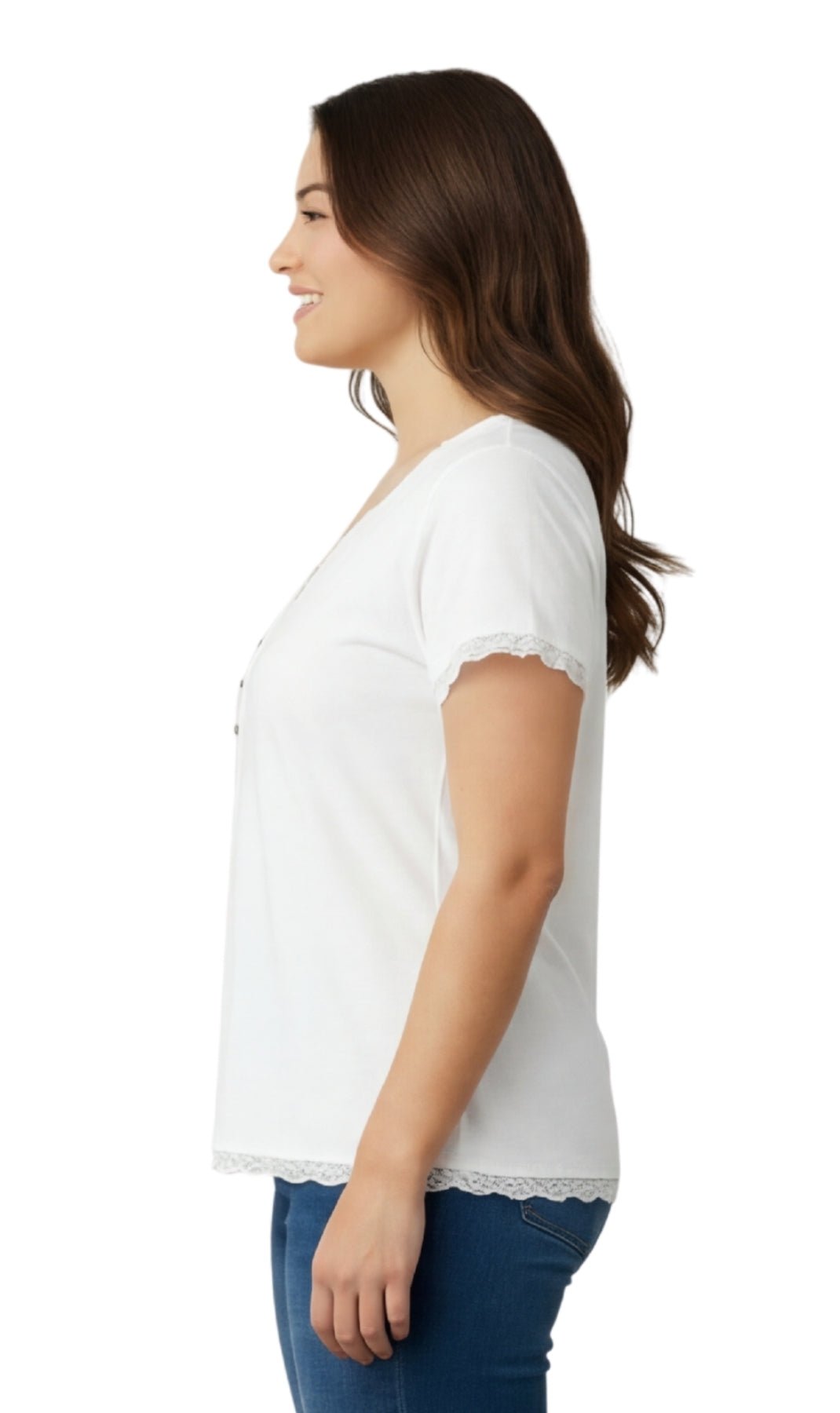 Women's V-neck Short Sleeve Tshirt with A Three Button Placket - Silverts 15
