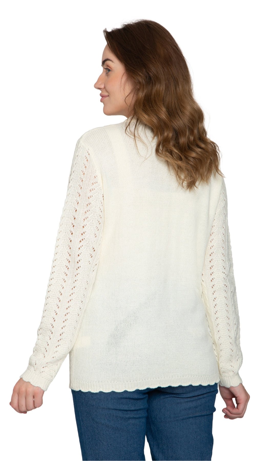 Women's Button Front Crochet Pointelle Cardigan with Pockets - Silverts 2