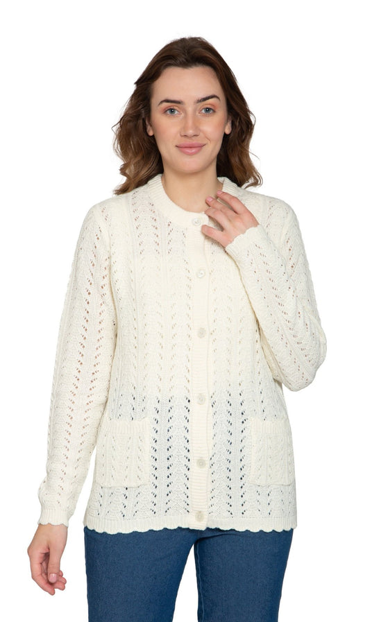Women's Button Front Crochet Pointelle Cardigan with Pockets - Silverts 1