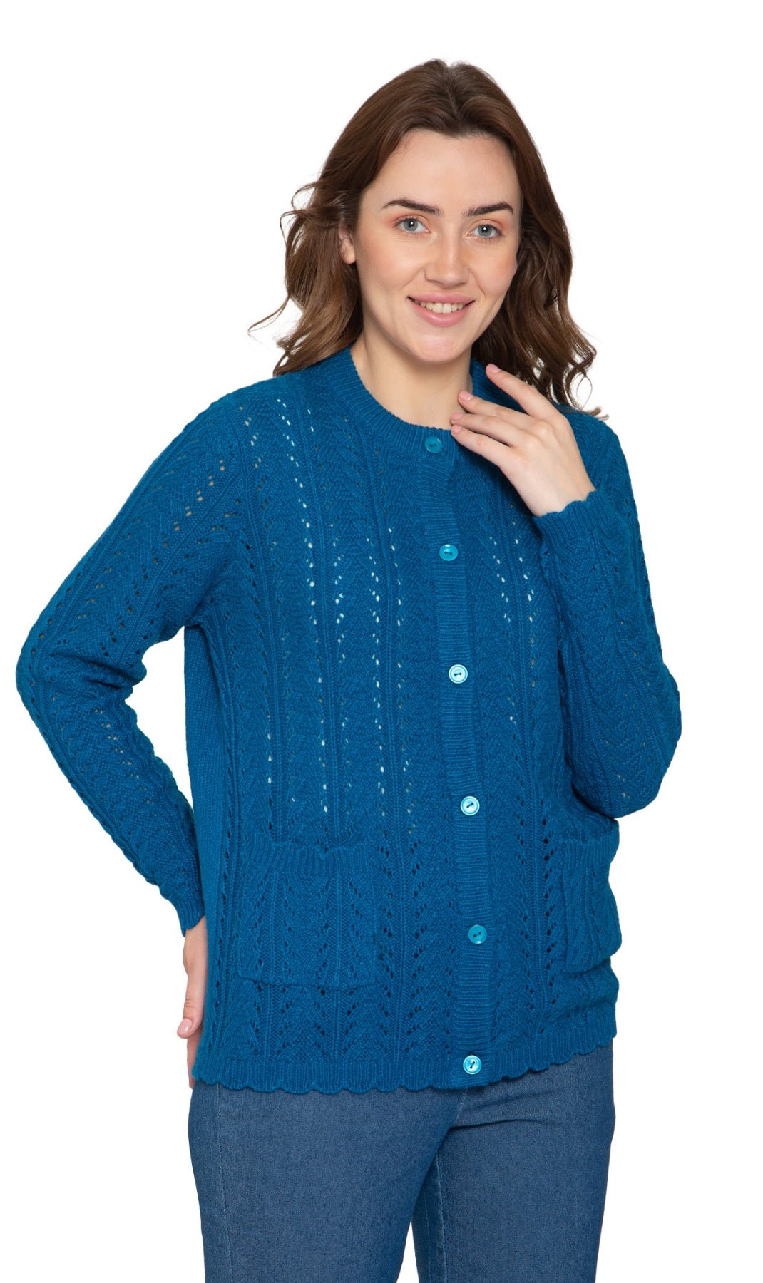 Women's Button Front Crochet Pointelle Cardigan with Pockets - Silverts 7