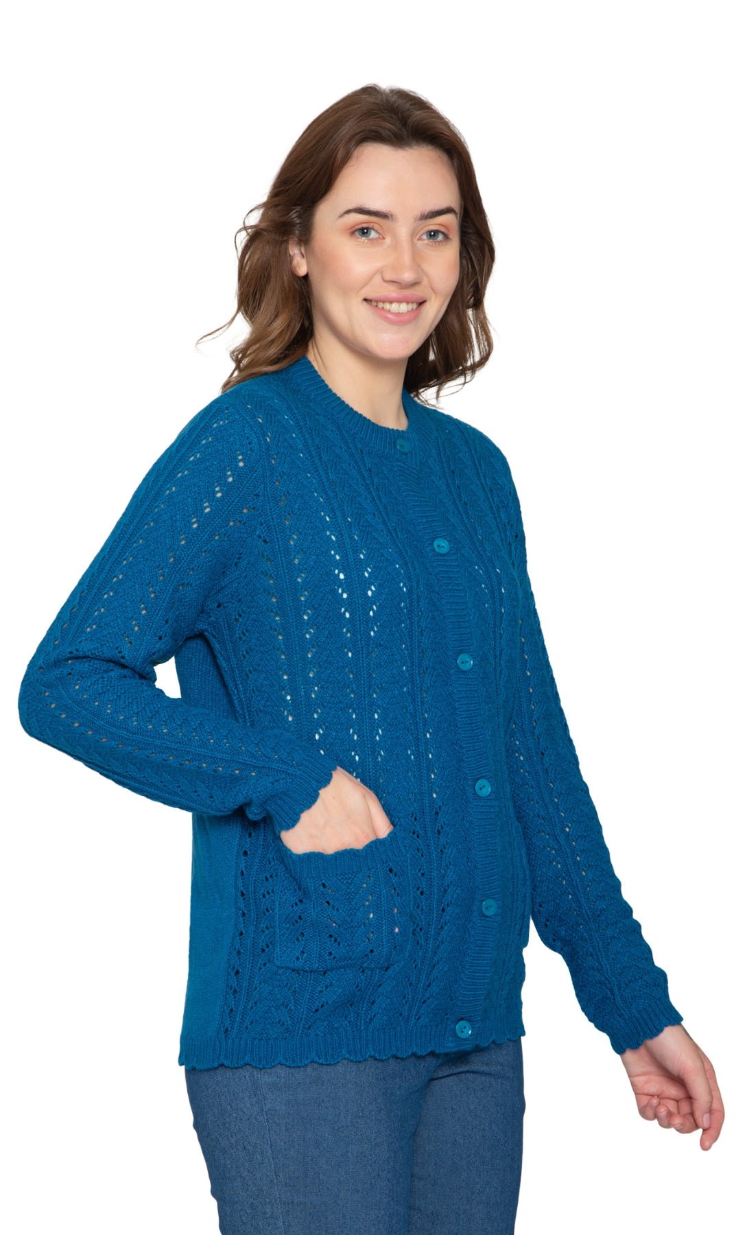 Women's Button Front Crochet Pointelle Cardigan with Pockets - Silverts 10