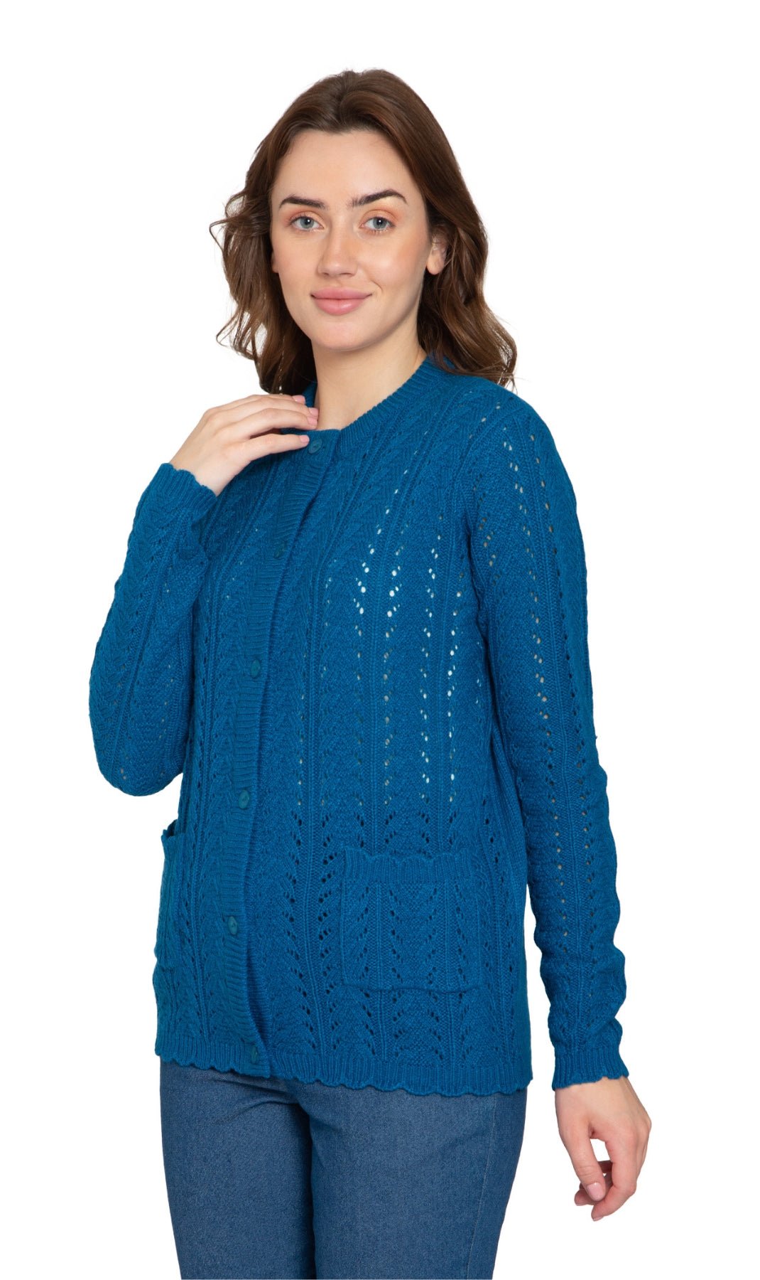 Women's Button Front Crochet Pointelle Cardigan with Pockets - Silverts 9