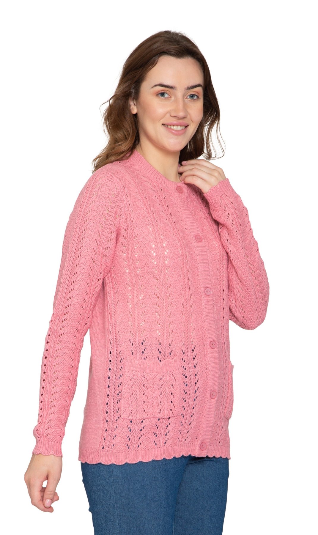 Women's Button Front Crochet Pointelle Cardigan with Pockets - Silverts 15