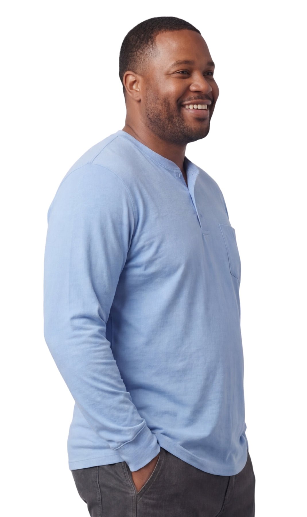 Men's Long Sleeve Henley shirt in cotton blend with 3 Button Placket & Chest Pocket - Silverts 3
