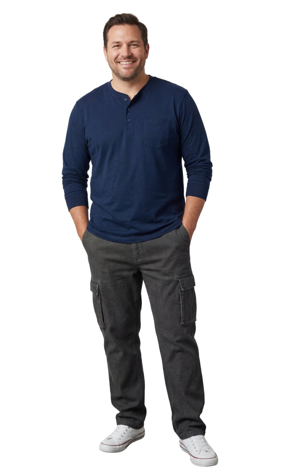Men's Long Sleeve Henley shirt in cotton blend with 3 Button Placket & Chest Pocket - Silverts 10