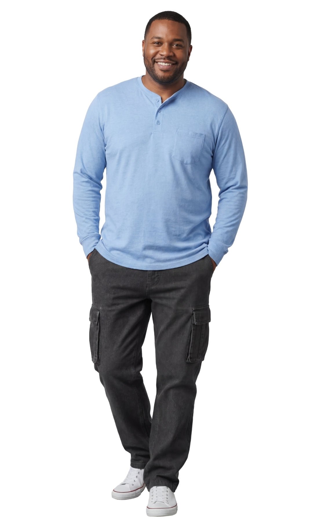 Men's Long Sleeve Henley shirt in cotton blend with 3 Button Placket & Chest Pocket - Silverts 5