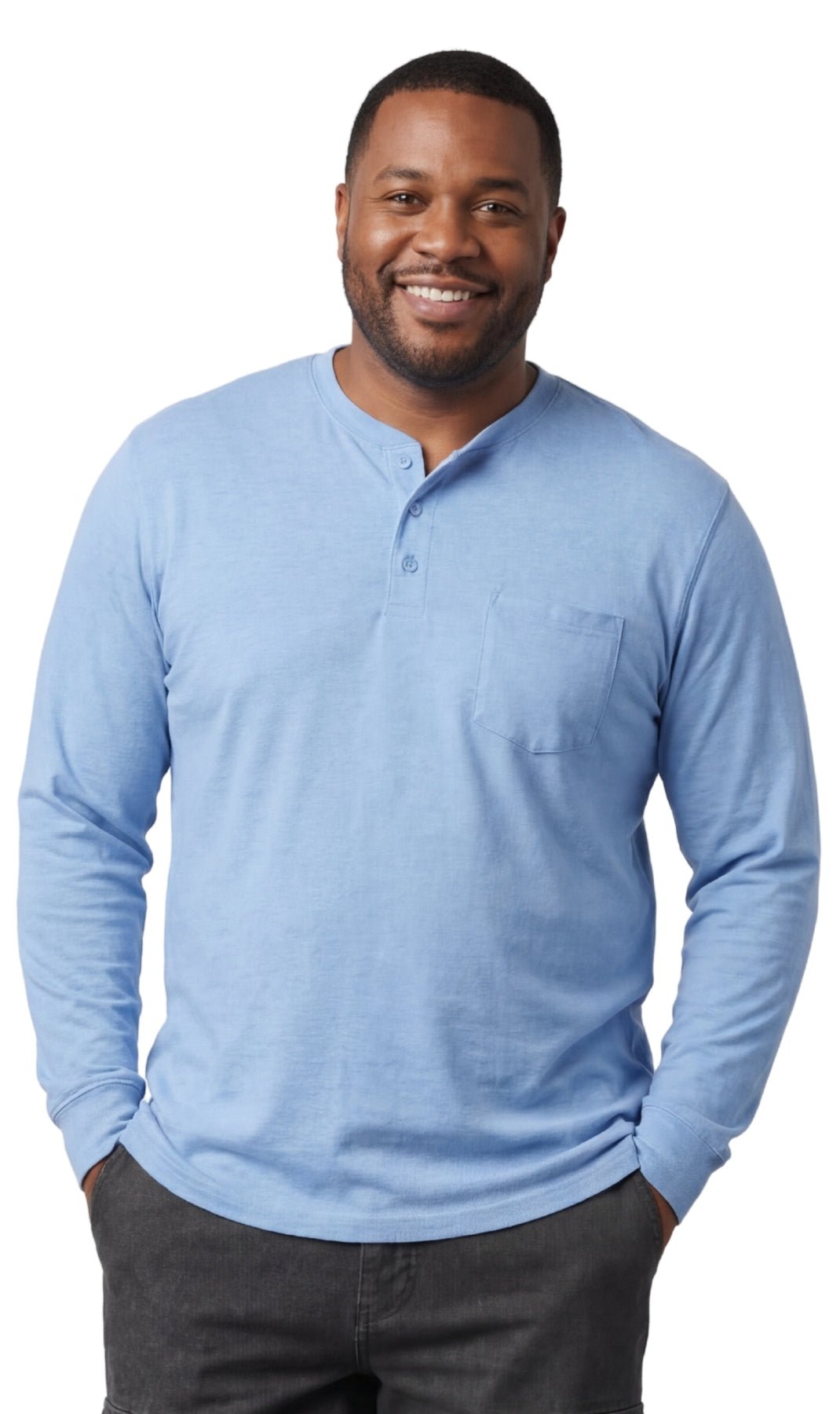 Men's Long Sleeve Henley shirt in cotton blend with 3 Button Placket & Chest Pocket - Silverts 1