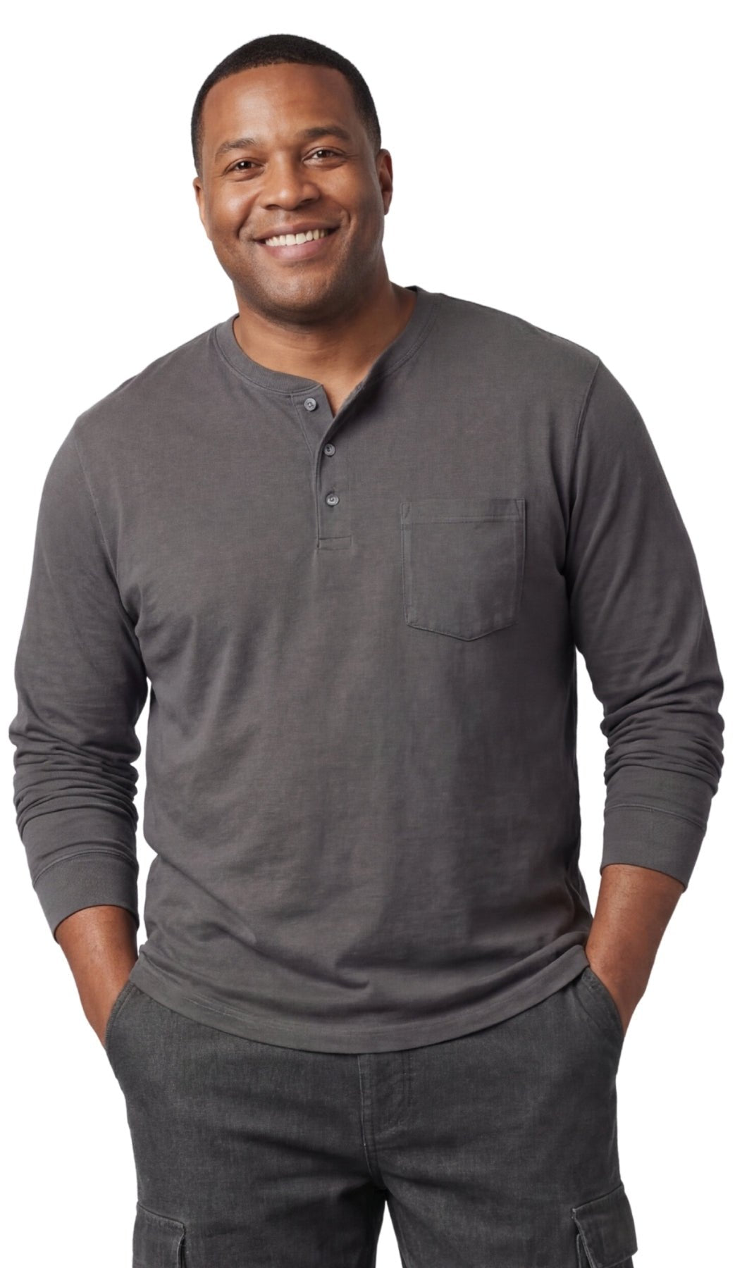 Men's Long Sleeve Henley shirt in cotton blend with 3 Button Placket & Chest Pocket - Silverts 12