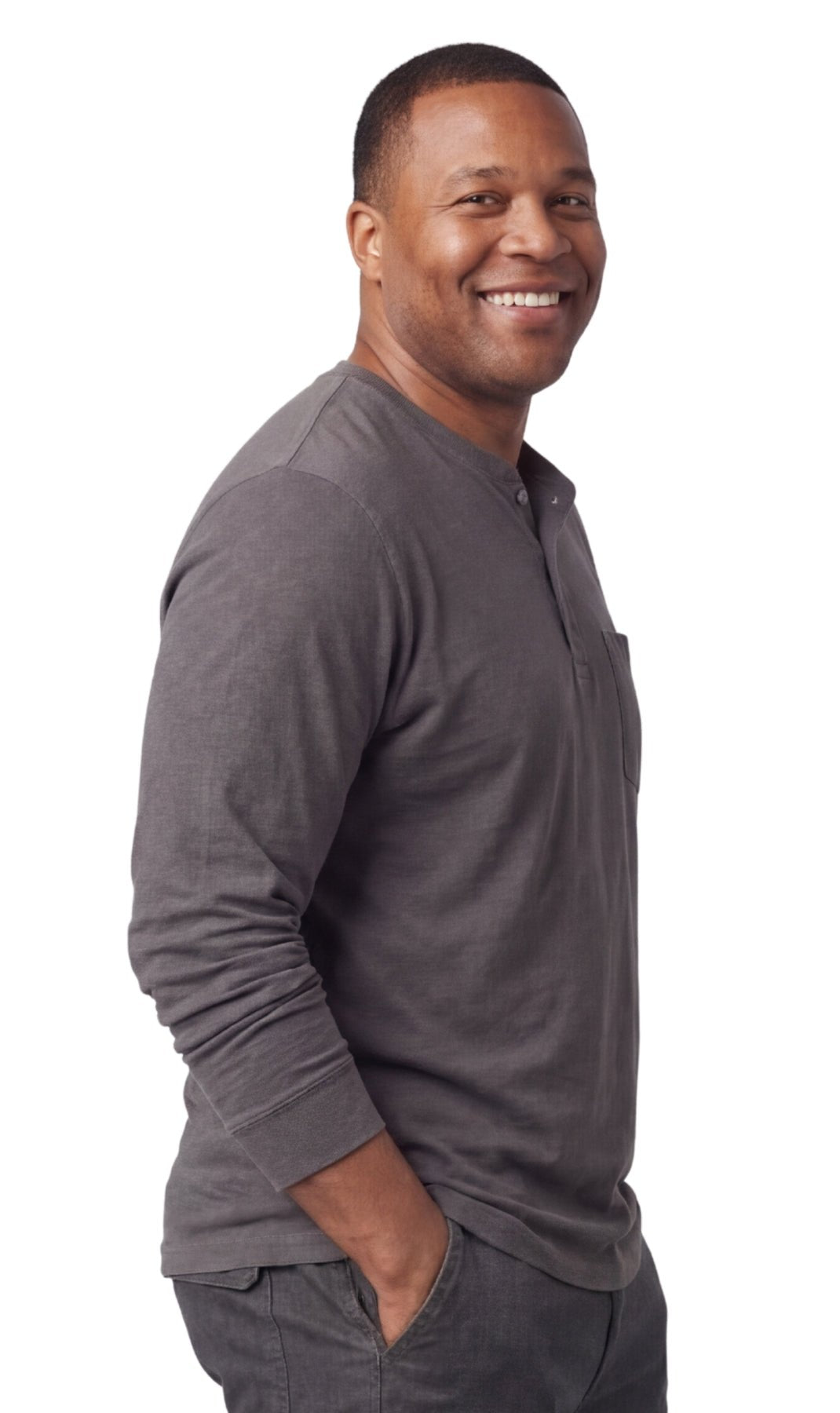 Men's Long Sleeve Henley shirt in cotton blend with 3 Button Placket & Chest Pocket - Silverts 14