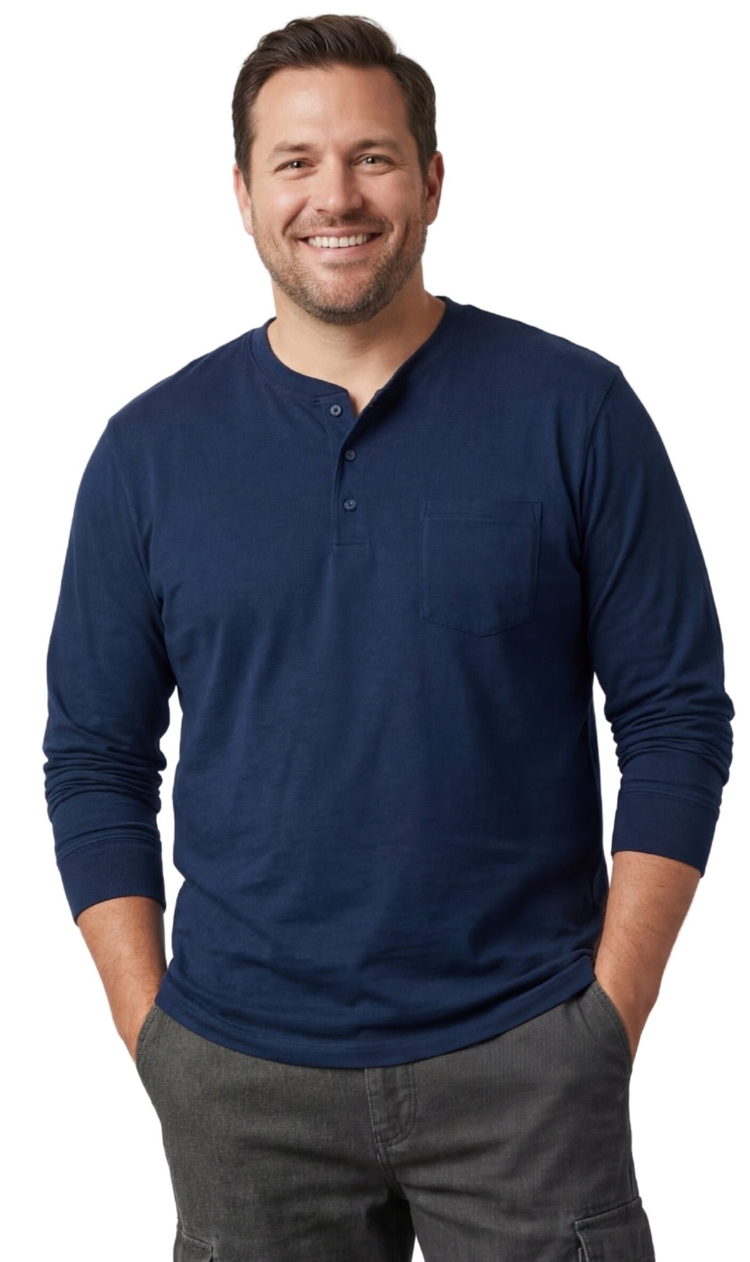 Men's Long Sleeve Henley shirt in cotton blend with 3 Button Placket & Chest Pocket - Silverts 7