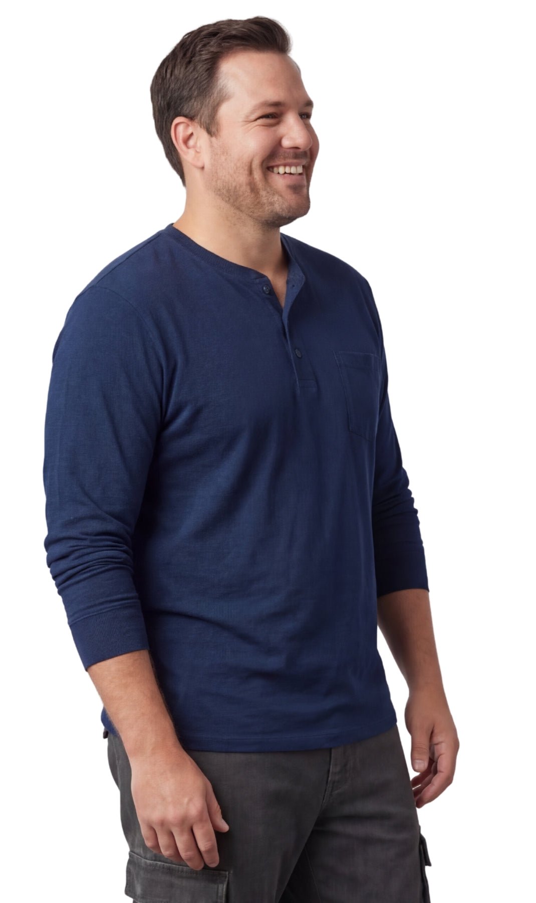 Men's Long Sleeve Henley shirt in cotton blend with 3 Button Placket & Chest Pocket - Silverts 9