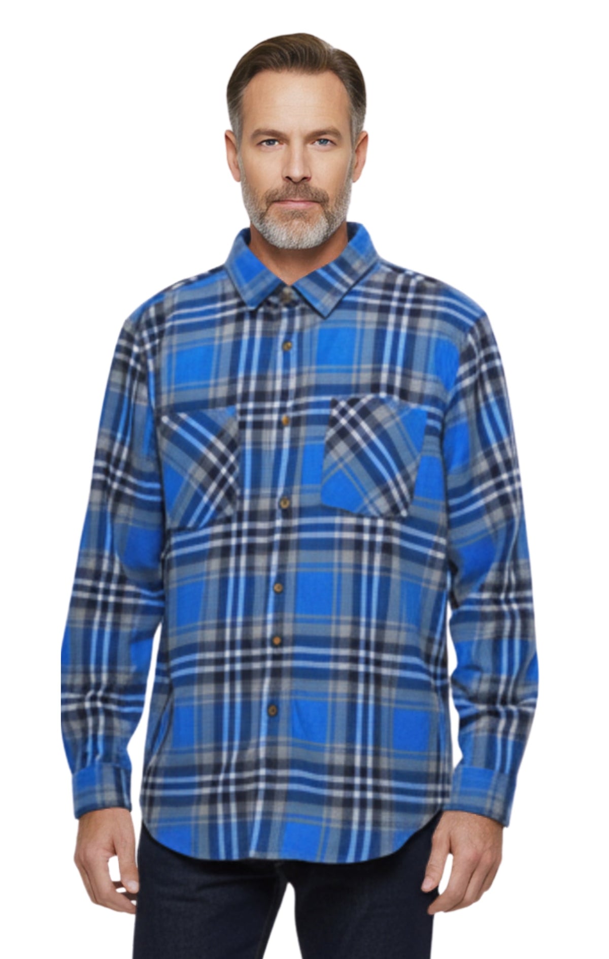 Men's Heathered Fleece Overshirt with Chest Pockets and Tortoise-shell patterned Buttons - Silverts 5