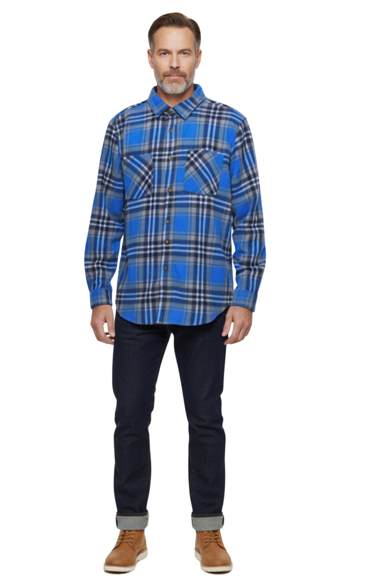 Men's Heathered Fleece Overshirt with Chest Pockets and Tortoise-shell patterned Buttons - Silverts 8