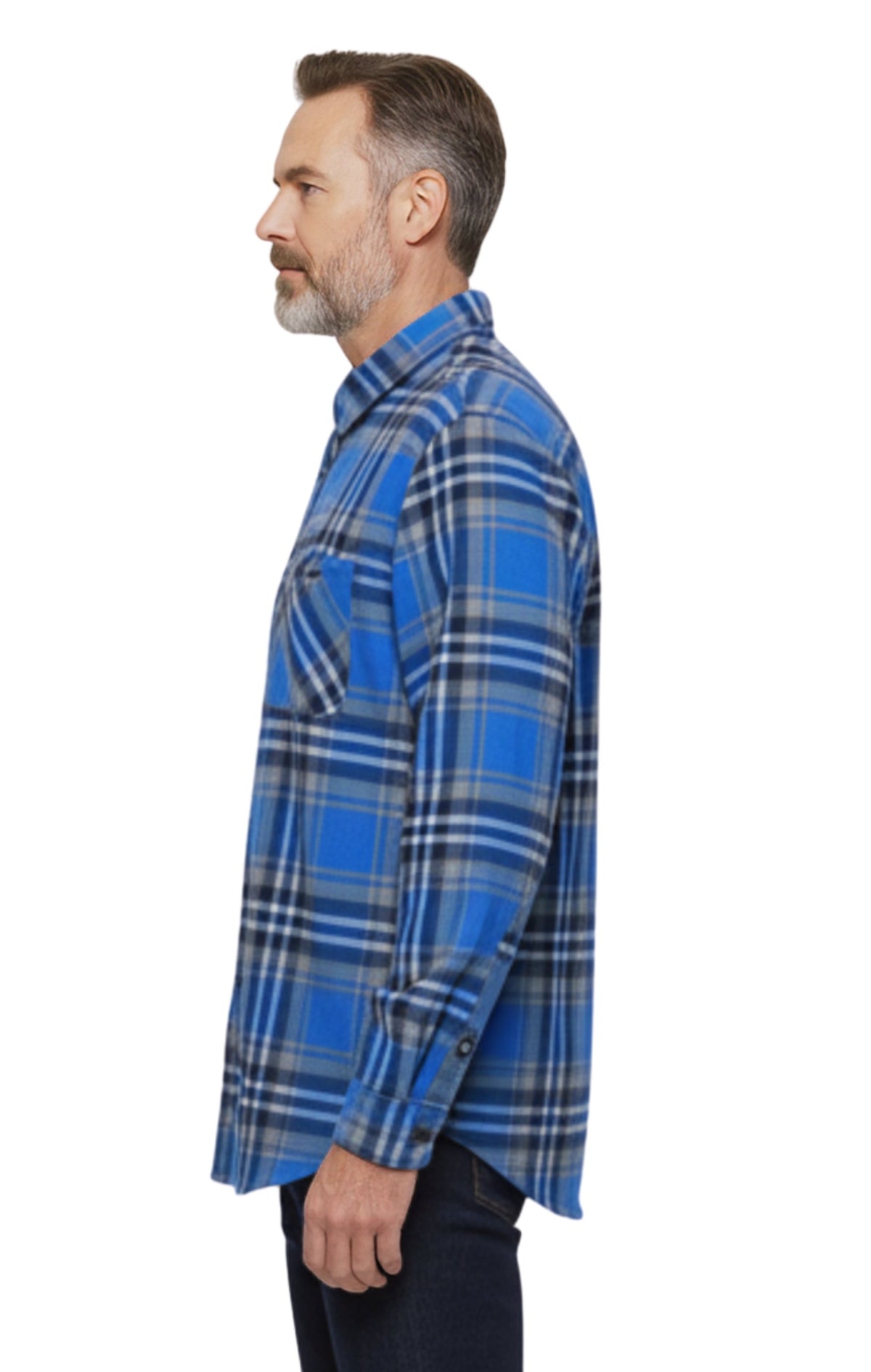 Men's Heathered Fleece Overshirt with Chest Pockets and Tortoise-shell patterned Buttons - Silverts 7