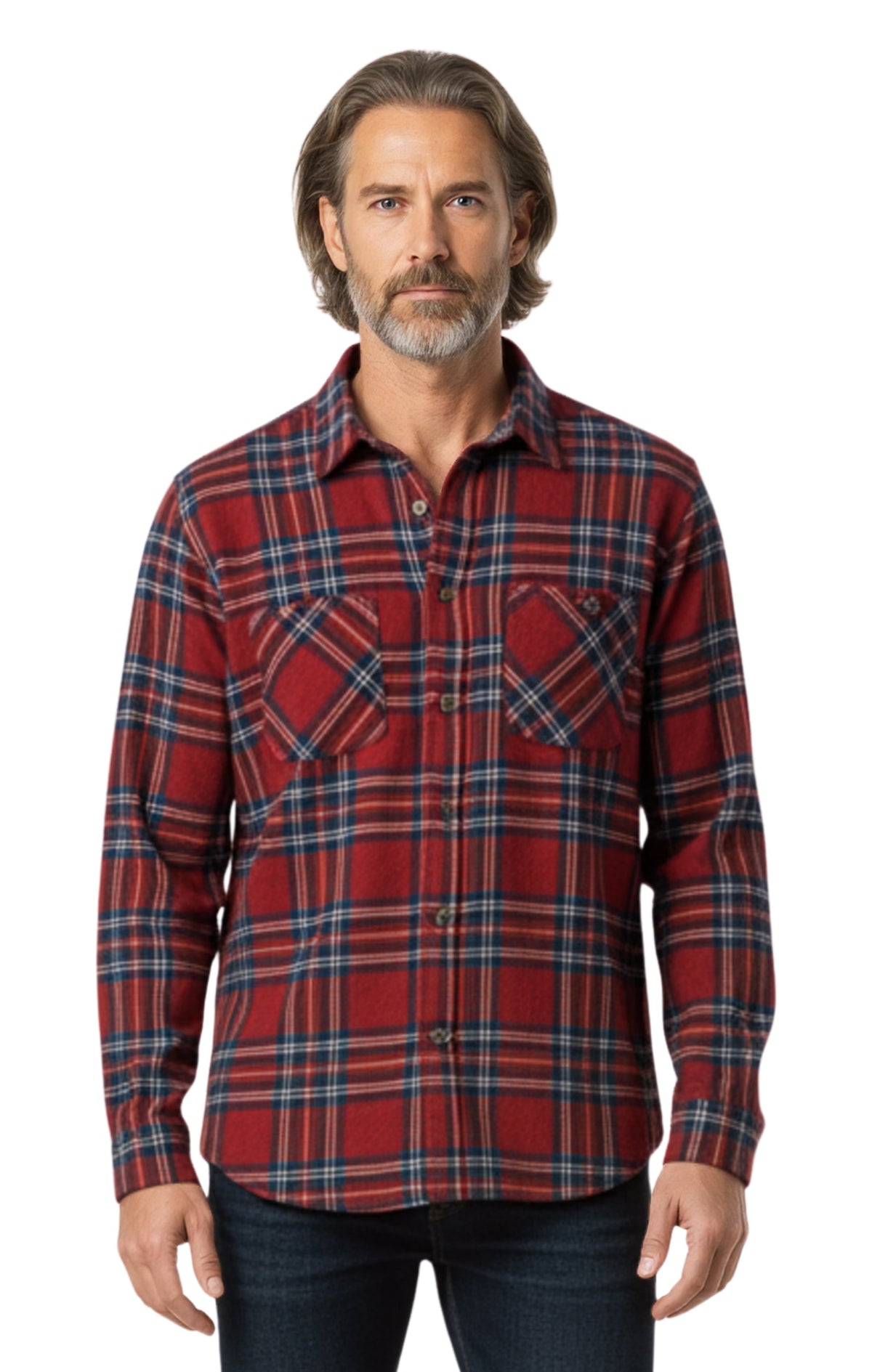 Men's Heathered Fleece Overshirt with Chest Pockets and Tortoise-shell patterned Buttons - Silverts 1