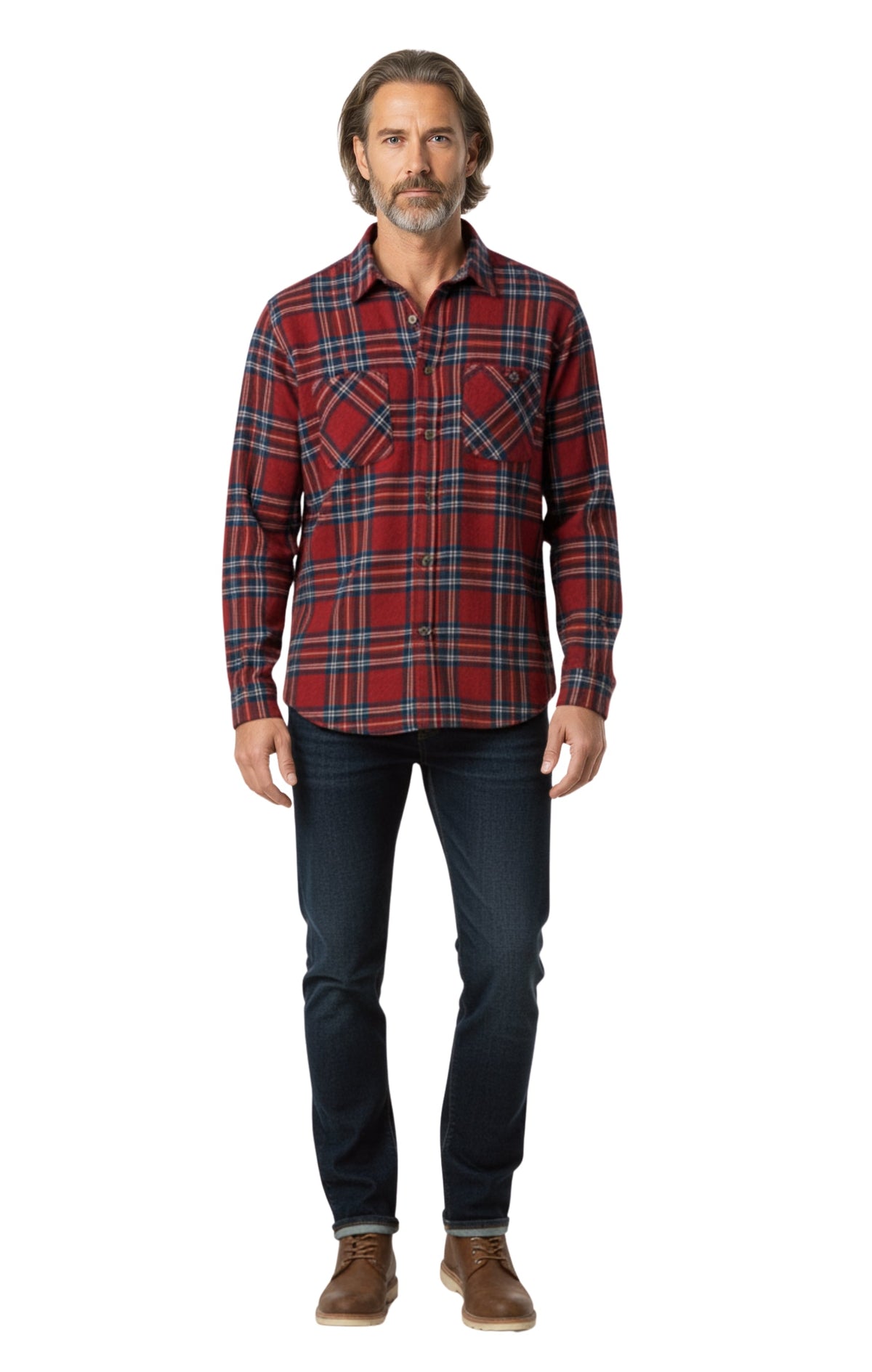 Men's Heathered Fleece Overshirt with Chest Pockets and Tortoise-shell patterned Buttons - Silverts 4