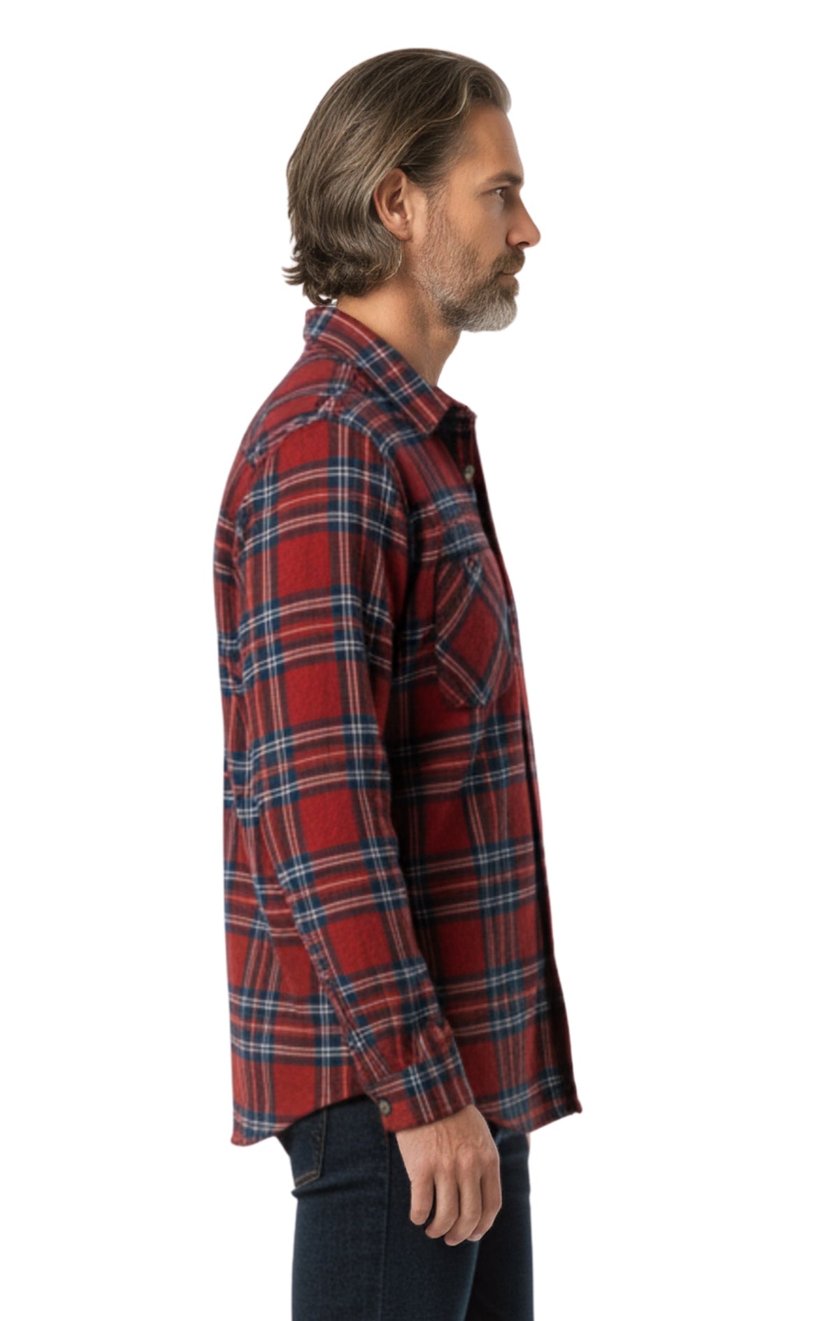 Men's Heathered Fleece Overshirt with Chest Pockets and Tortoise-shell patterned Buttons - Silverts 3