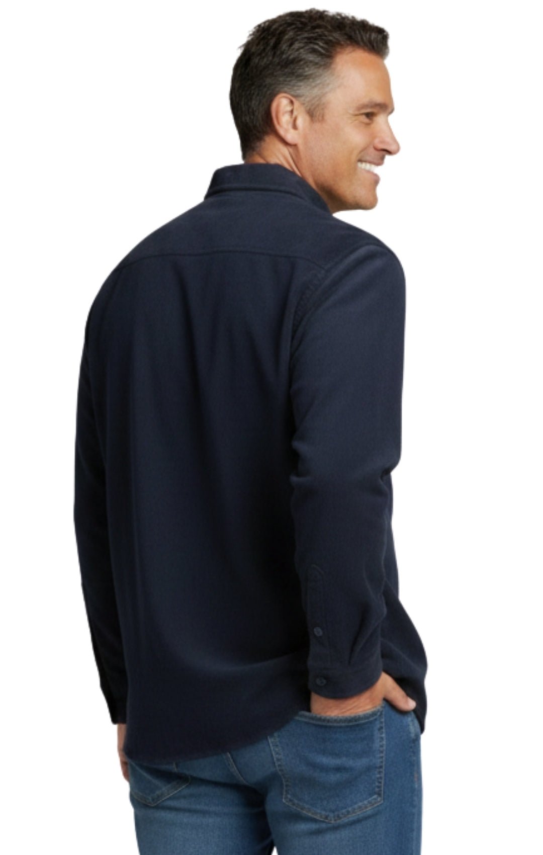 Men's Heathered Fleece Overshirt with Chest Pockets and Tortoise-shell patterned Buttons - Silverts 13