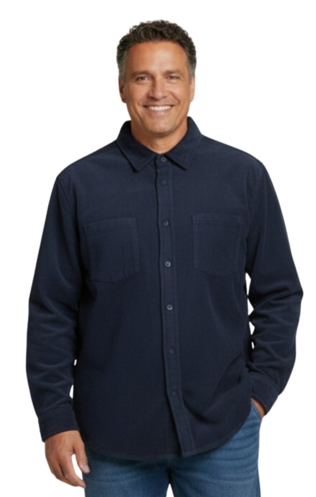 Men's Heathered Fleece Overshirt with Chest Pockets and Tortoise-shell patterned Buttons - Silverts 12