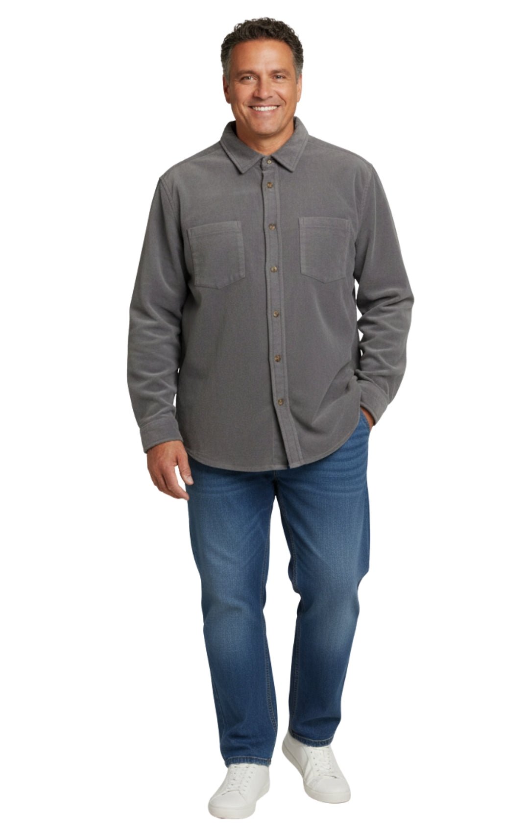 Men's Heathered Fleece Overshirt with Chest Pockets and Tortoise-shell patterned Buttons - Silverts 11